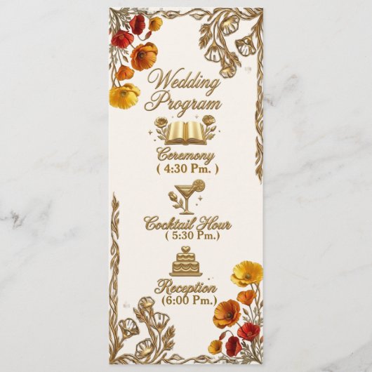 Kalifornischer Mohn Florales Hochzeitsprogramm Kar Programm (Vorderseite)
