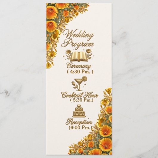 Kalifornischer Mohn Florales Hochzeitsprogramm Kar Programm (Vorderseite)