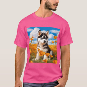 Kalifornischer Mohn Sibirischer Husky Welpe Freund T-Shirt