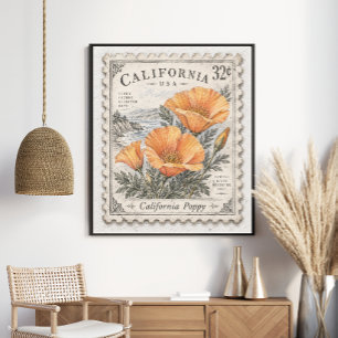 Kalifornischer Mohn Staatsblumen Briefmarke Poster