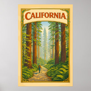 Kalifornischer Redwood-Wald Vintage Poster