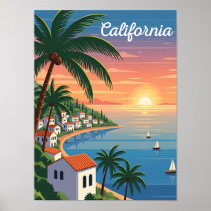Kalifornischer Sonnenuntergang Vintage Reise Küste Poster