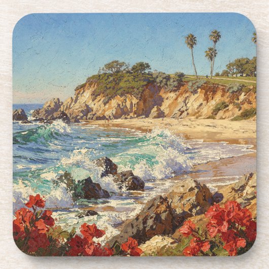 Kalifornischer Strand | Impressionistische Küstenk Getränkeuntersetzer (Vorderseite)