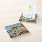 Kalifornischer Strand | Impressionistische Küstenk Glasuntersetzer (Schrägansicht)