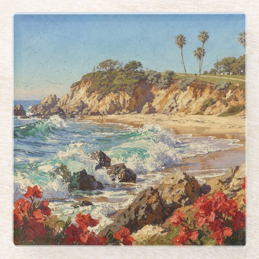 Kalifornischer Strand | Impressionistische Küstenk Glasuntersetzer (Vorderseite)