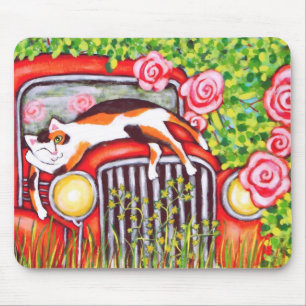 Kaliko-Katze, Rosen u. alte Auto-Kunst Mousepad