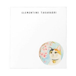 Kaliko-Katze und Kirschblüte   addieren Ihren Notizblock