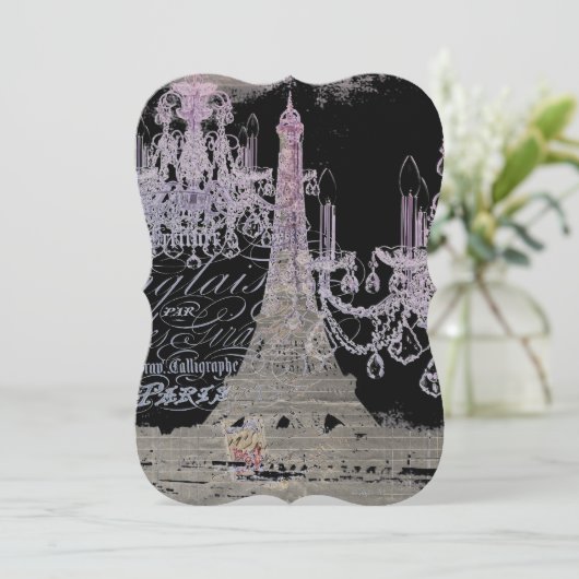 Kalkboard-Skripte Kronleuchter Paris eiffel Turm Einladung (Stehend Vorderseite)