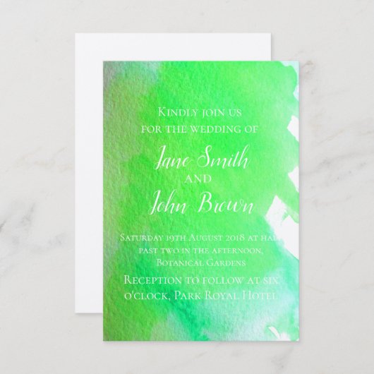 Kalkgrün Aquarell Moderne Kunst Hochzeit boho Einladung (Vorne/Hinten)