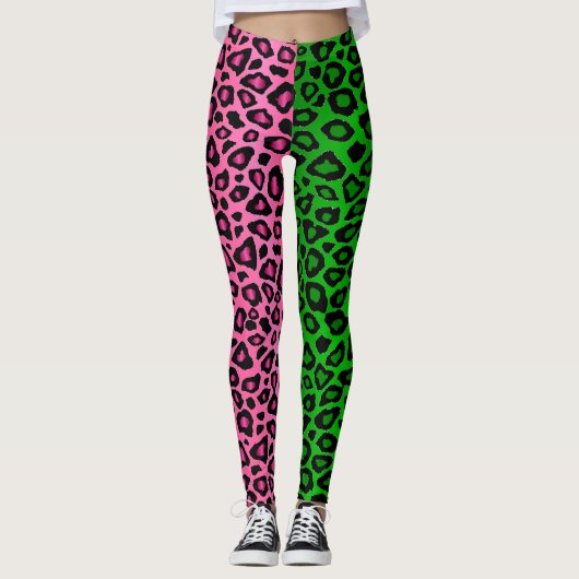 Kalkgrün - Hot Pink Leopard Animal Leggings (Vorderseite)