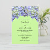 Kalkgrün mit Lila Hydrangeas Einladung (Stehend Vorderseite)