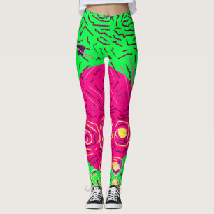 Kalkgrün, rosa und gelb leggings