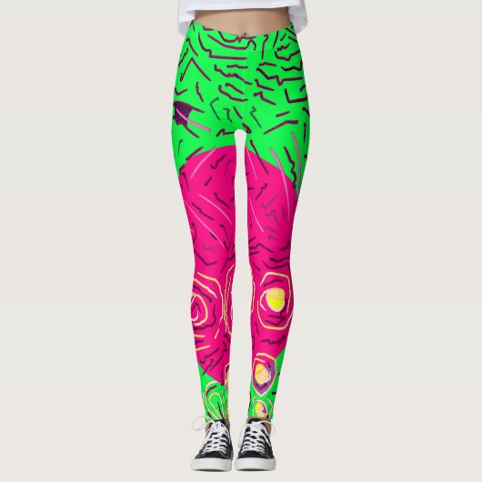 Kalkgrün, rosa und gelb leggings (Vorderseite)