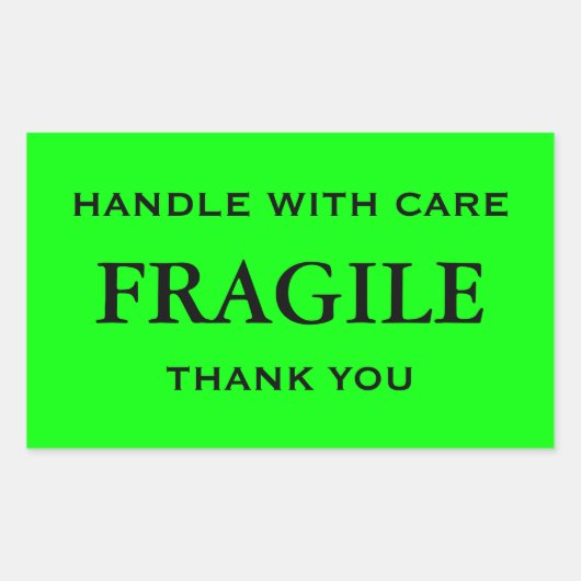 Kalkgrün/schwarz fragil. Mit Vorsicht umgehen. Rechteckiger Aufkleber (Vorderseite)