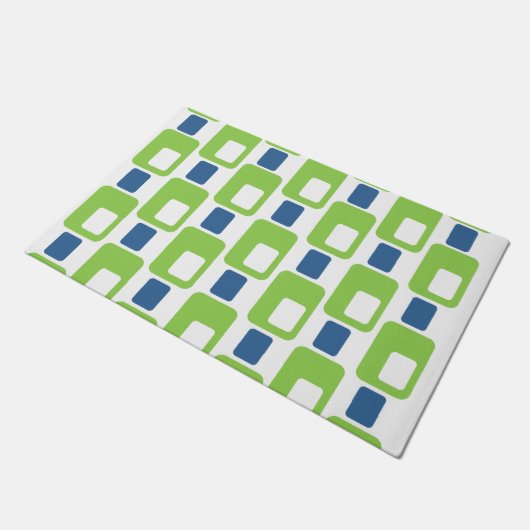 Kalkgrün und blaue Rechtecke Fußmatte (Schrägansicht)