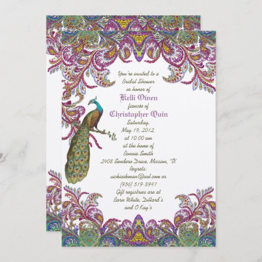 Kalkgrün- und Himbeerdammel Hochzeitsdusche Einladung (Vorne/Hinten)