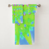 Kalkgrün und Lila Abstrakte Kone-Blume Badhandtuch Set (Insitu)