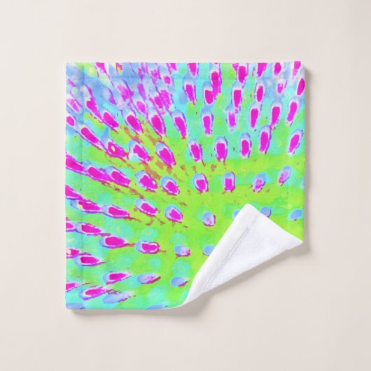 Kalkgrün und Lila Abstrakte Kone-Blume Badhandtuch Set (Waschlappen)