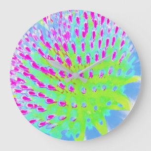 Kalkgrün und Lila Abstrakte Kone-Blume Große Wanduhr