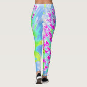 Kalkgrün und Lila Abstrakte Kone-Blume Leggings (Rückseite)