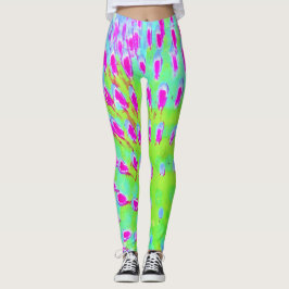 Kalkgrün und Lila Abstrakte Kone-Blume Leggings