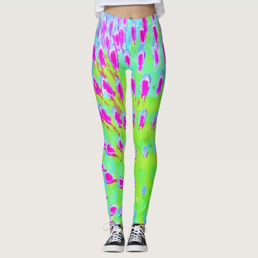 Kalkgrün und Lila Abstrakte Kone-Blume Leggings (Vorderseite)
