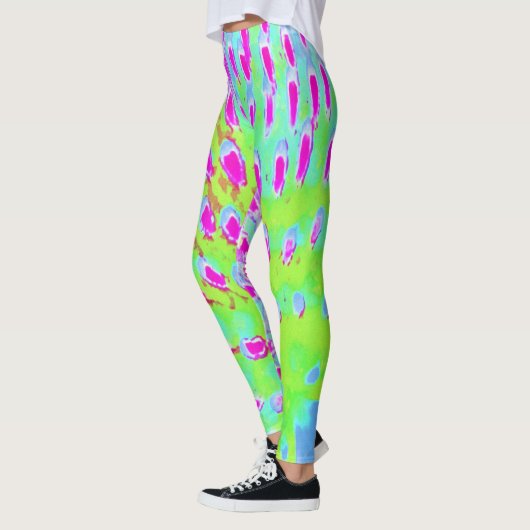 Kalkgrün und Lila Abstrakte Kone-Blume Leggings (Links)