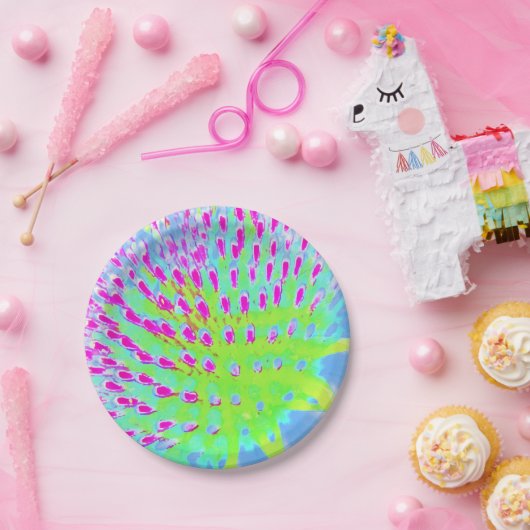 Kalkgrün und Lila Abstrakte Kone-Blume Pappteller (Party)