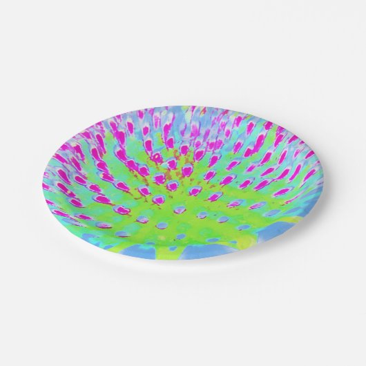 Kalkgrün und Lila Abstrakte Kone-Blume Pappteller (Schrägansicht)