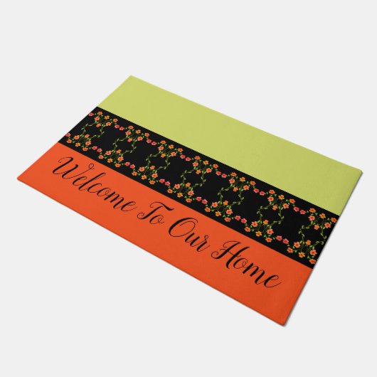 Kalkgrün und Orange Fußmatte (Schrägansicht)