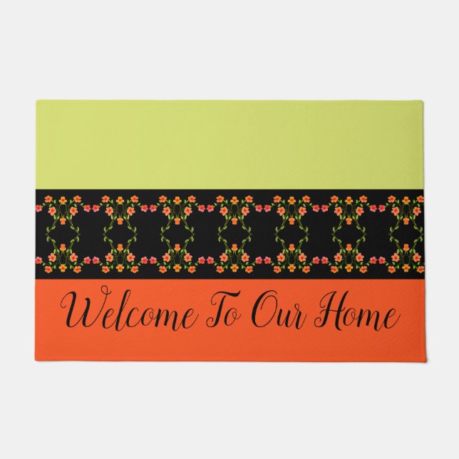 Kalkgrün und Orange Fußmatte (Vorderseite)