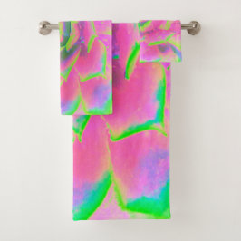 Kalkgrün und rosa Sukkulent Sedum Rosette Badhandtuch Set