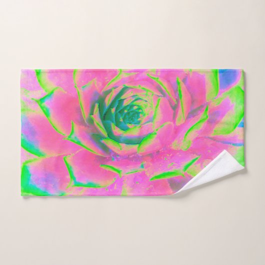 Kalkgrün und rosa Sukkulent Sedum Rosette Badhandtuch Set (Handtuch)