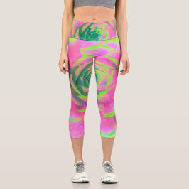 Kalkgrün und rosa Sukkulent Sedum Rosette Capri Leggings