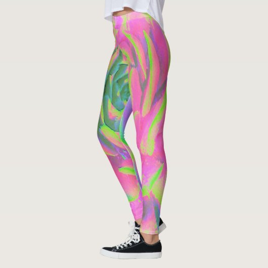 Kalkgrün und rosa Sukkulent Sedum Rosette Leggings (Links)