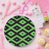 Kalkgrün und schwarz - Diamantmuster Pappteller (Party)