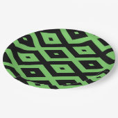Kalkgrün und schwarz - Diamantmuster Pappteller (Schrägansicht)