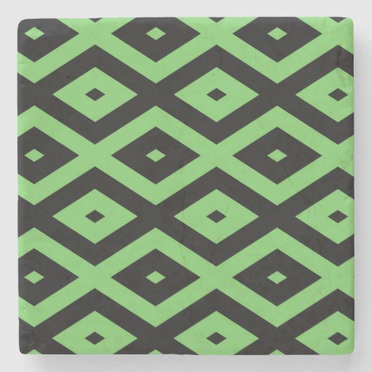 Kalkgrün und schwarz - Diamantmuster Steinuntersetzer (Vorderseite)