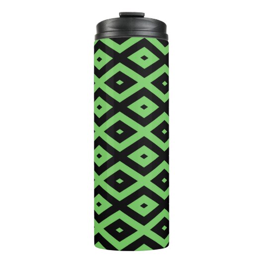 Kalkgrün und schwarz - Diamantmuster Thermosbecher (Vorderseite)