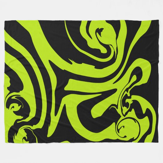 Kalkgrün und schwarz-Retromarmorwirbel Fleecedecke (Vorderseite (Horizontal))
