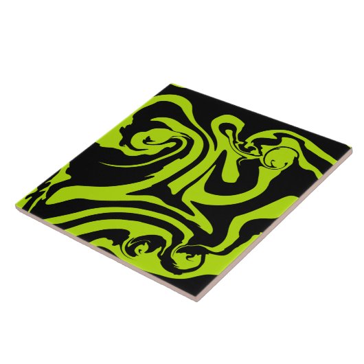 Kalkgrün und schwarz-Retromarmorwirbel Fliese (Seite)