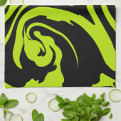 Kalkgrün und schwarz-Retromarmorwirbel Geschirrtuch (Gefaltet)