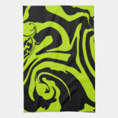 Kalkgrün und schwarz-Retromarmorwirbel Geschirrtuch (Vertikal)