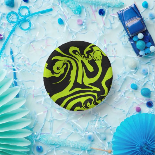 Kalkgrün und schwarz-Retromarmorwirbel Pappteller (Party)