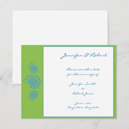 Kalkgrün und Türkis Seashell Save the Date (Vorne/Hinten)