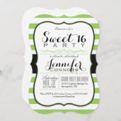 Kalkgrün und weiße Streifen Sweet 16 Party Einladung (Vorne/Hinten)