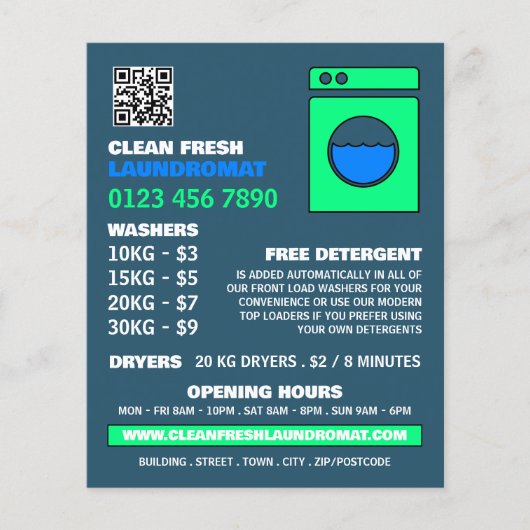 Kalkgrün, Waschsalon, Reinigungsservice Flyer (Vorne)