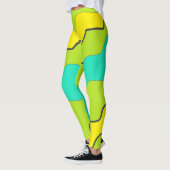 Kalkgrüne, Aquamarine und gelbe Leggings (Links)