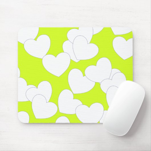 Kalkgrüne Mousepad mit großen weißen Herzen (Mit Mouse)