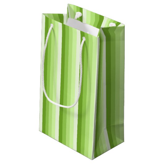 Kalkgrüne Schattenstreifen Kleine Geschenktüte (Rückseite Schrägansicht)